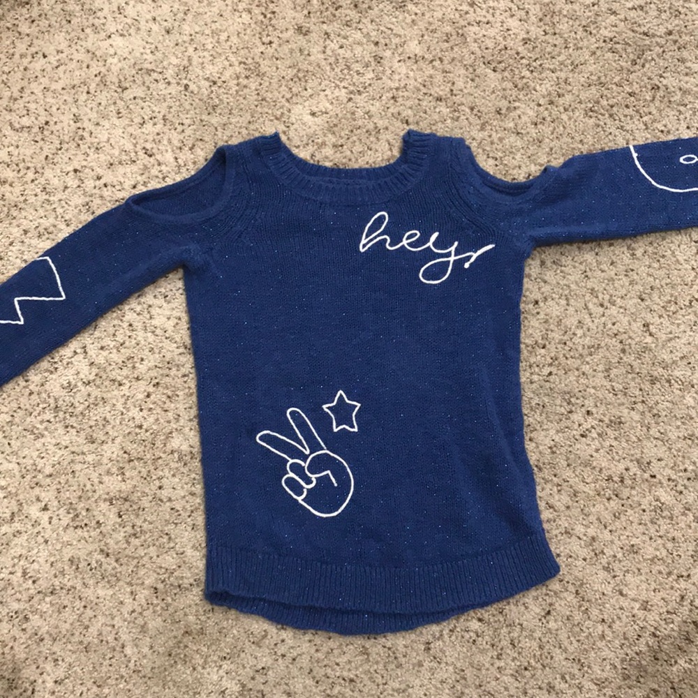 A off shoulder blue emoji sweater